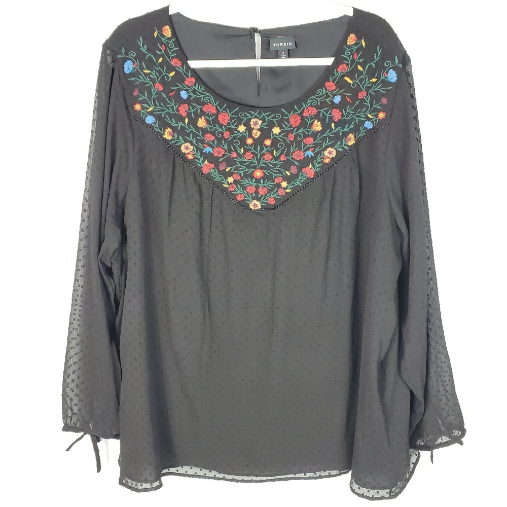 Torrid Floral Embroidered Gauze Peasant Boho
